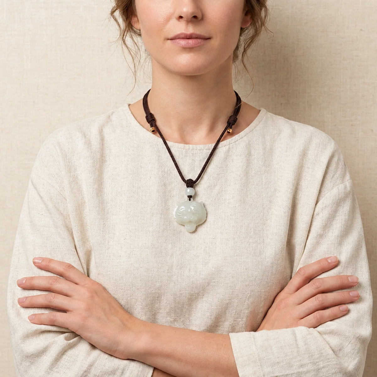 Natural Hetian Jade Tiger Head Pendant Necklace