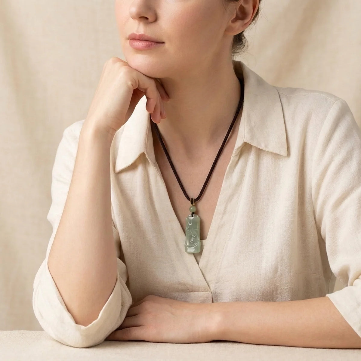 Natural Hotan Jade Bamboo Joint Pendant Necklace