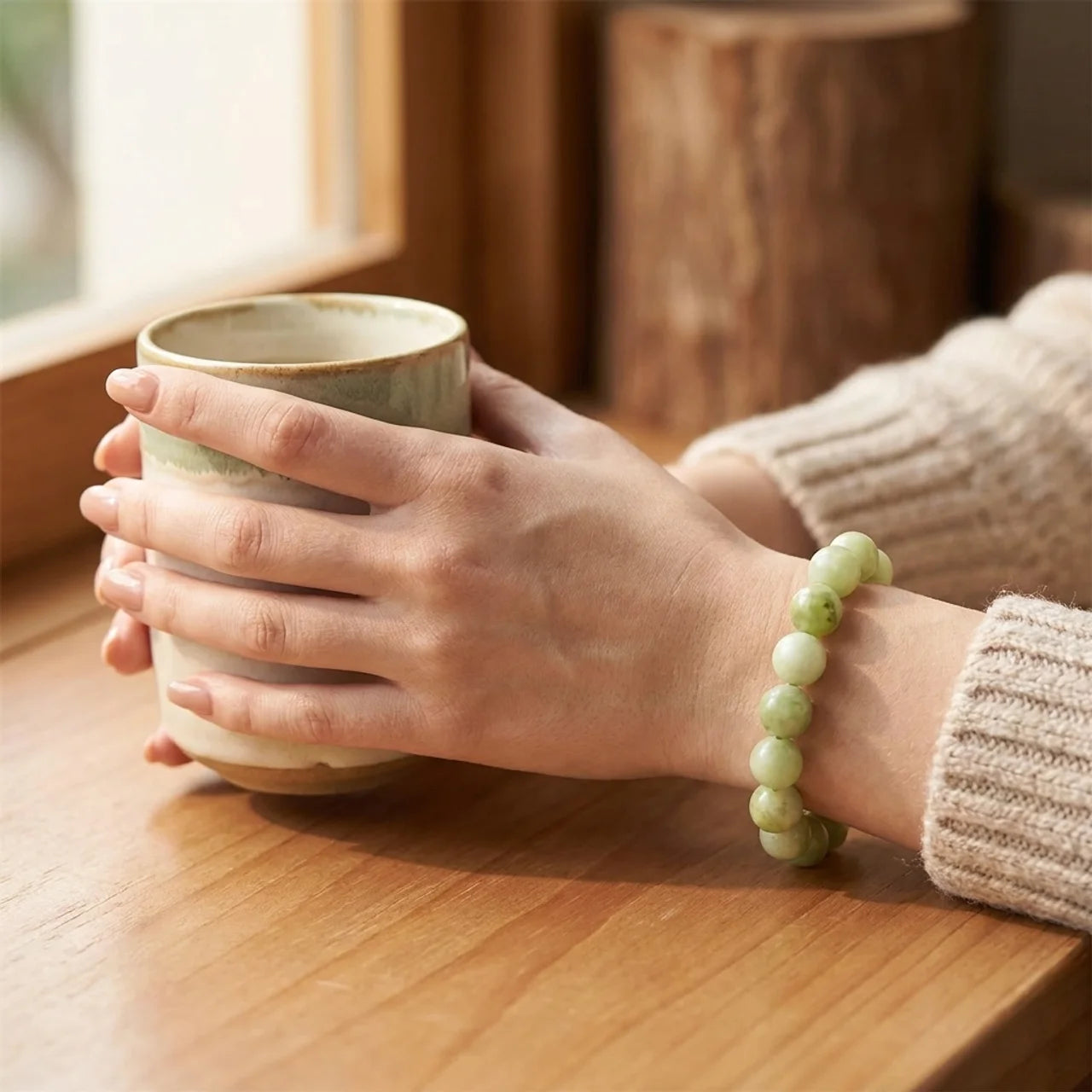 Natural Jade Beaded Bracelet