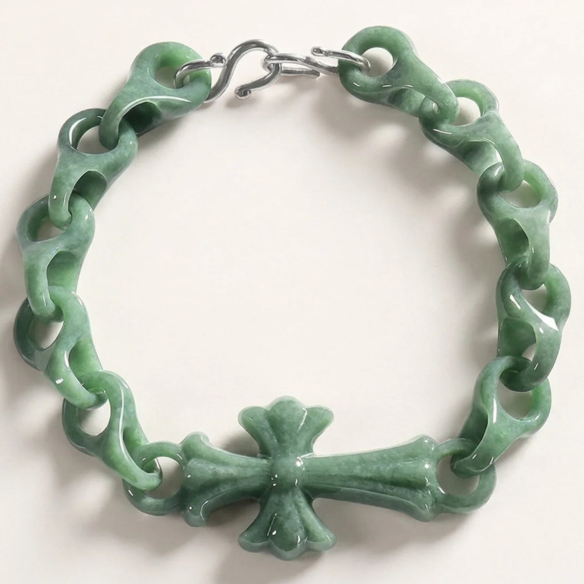 Natürliches Jade Kreuz Armband 