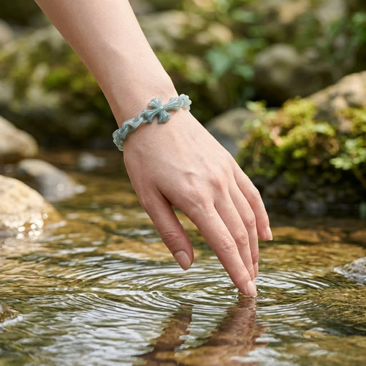 Natural Jade Cross Linked Bracelet