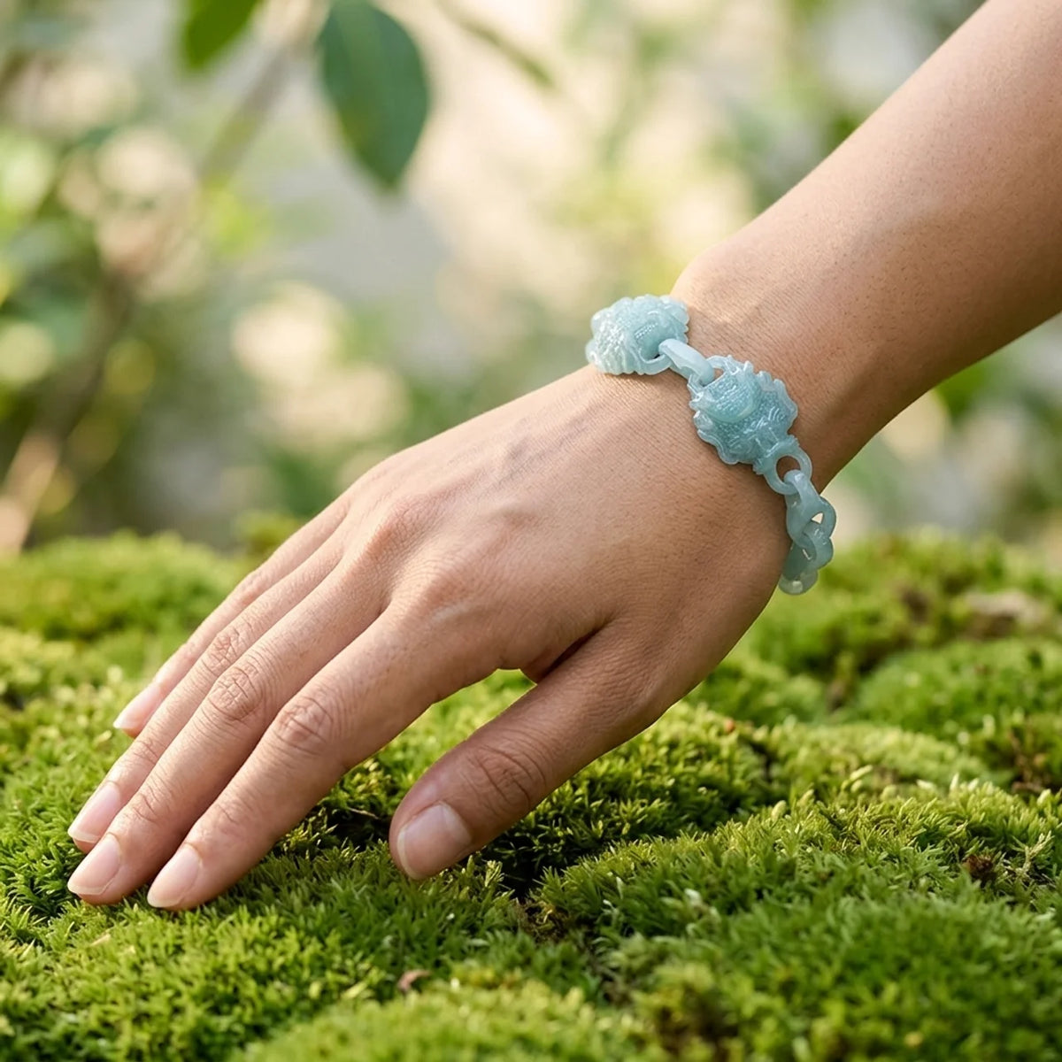 Natural Jade Double Dragon Men Bracelet