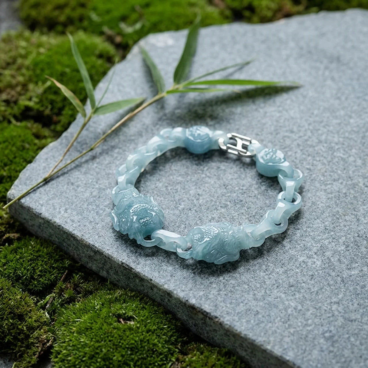 Natural Jade Double Dragon Men Bracelet