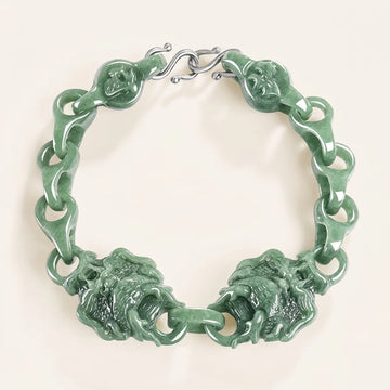 Natural Jade Double Dragon Men's Bracelet