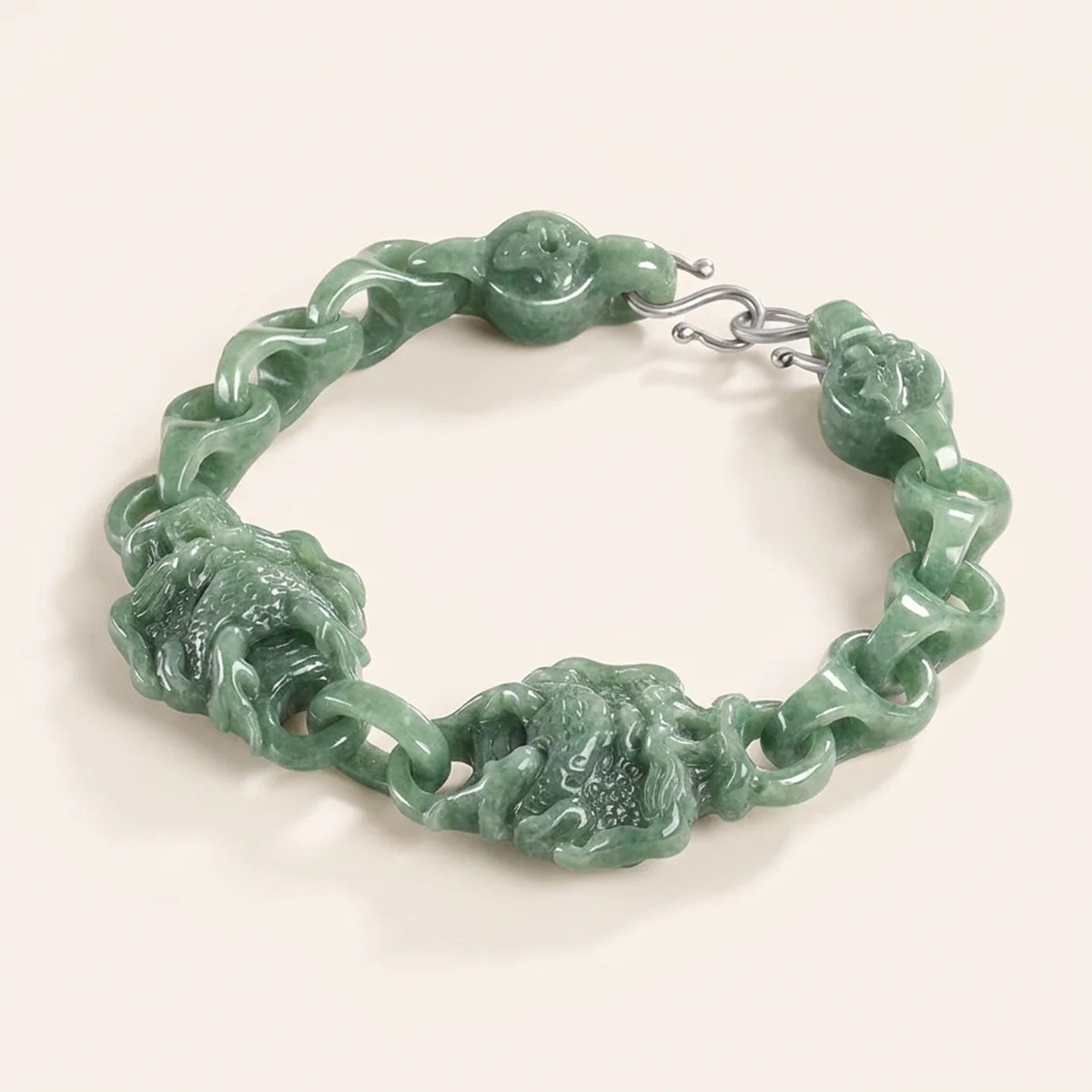 Natural Jade Double Dragon Men's Bracelet