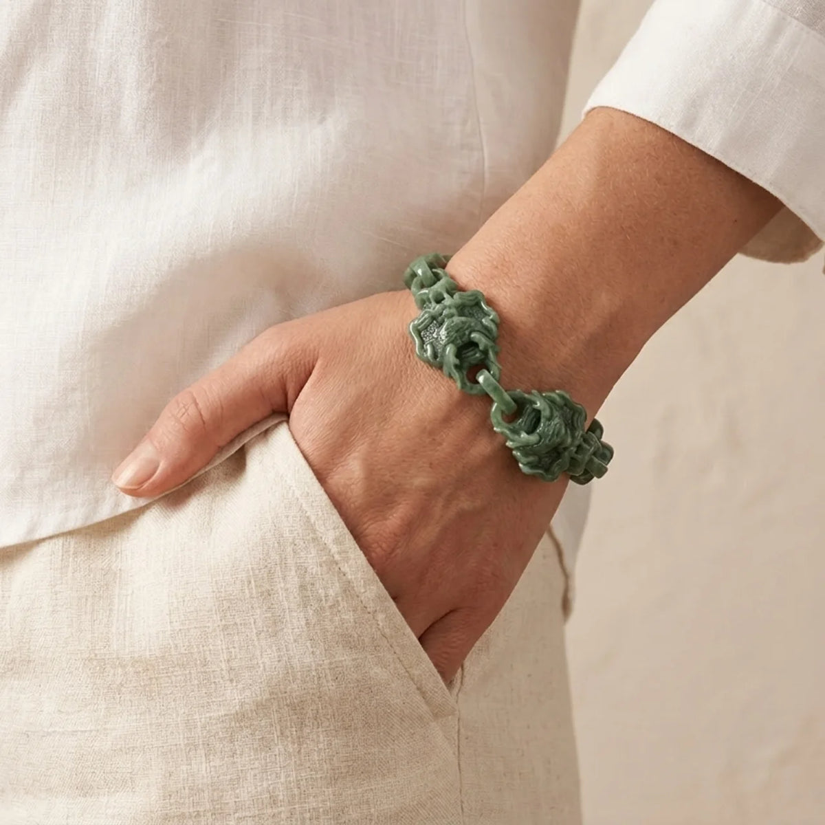 Natural Jade Double Dragon Men's Bracelet