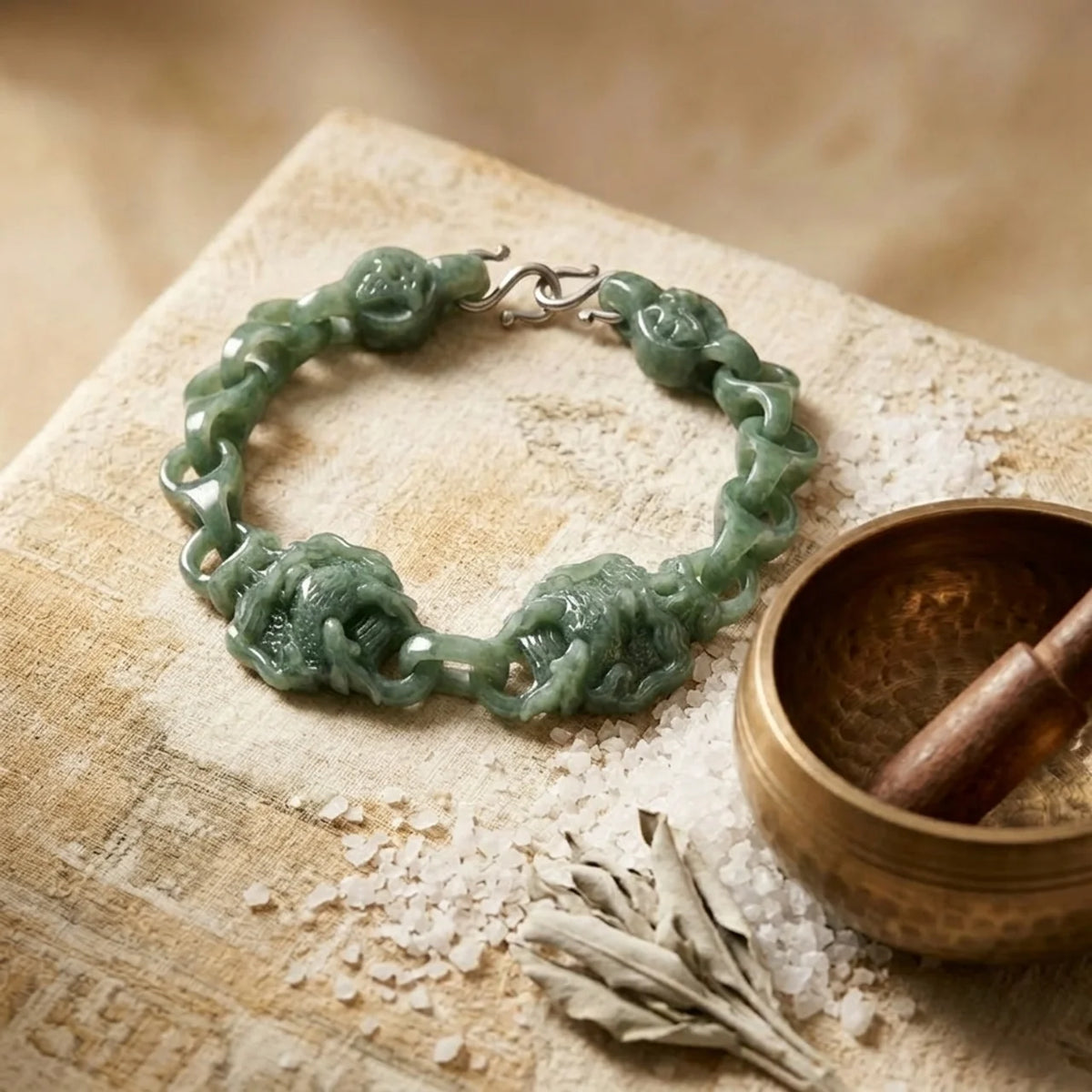 Natural Jade Double Dragon Men's Bracelet