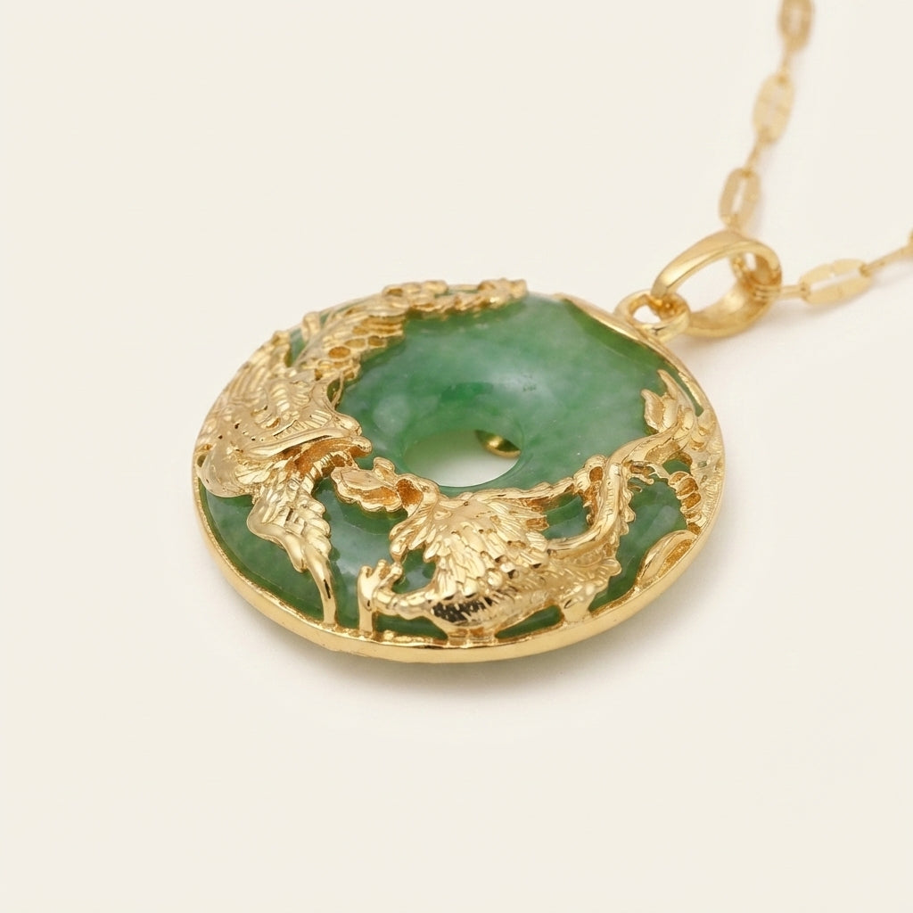 Natural Jade Dragon Phoenix Necklace