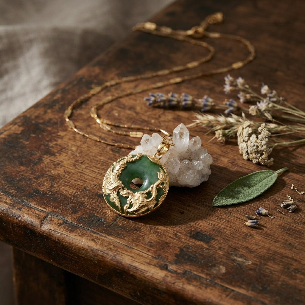 Natural Jade Dragon Phoenix Necklace