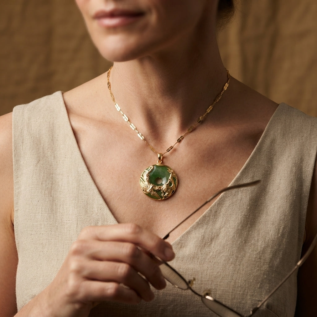 Natural Jade Dragon Phoenix Necklace