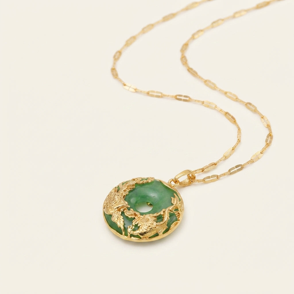 Natural Jade Dragon Phoenix Necklace