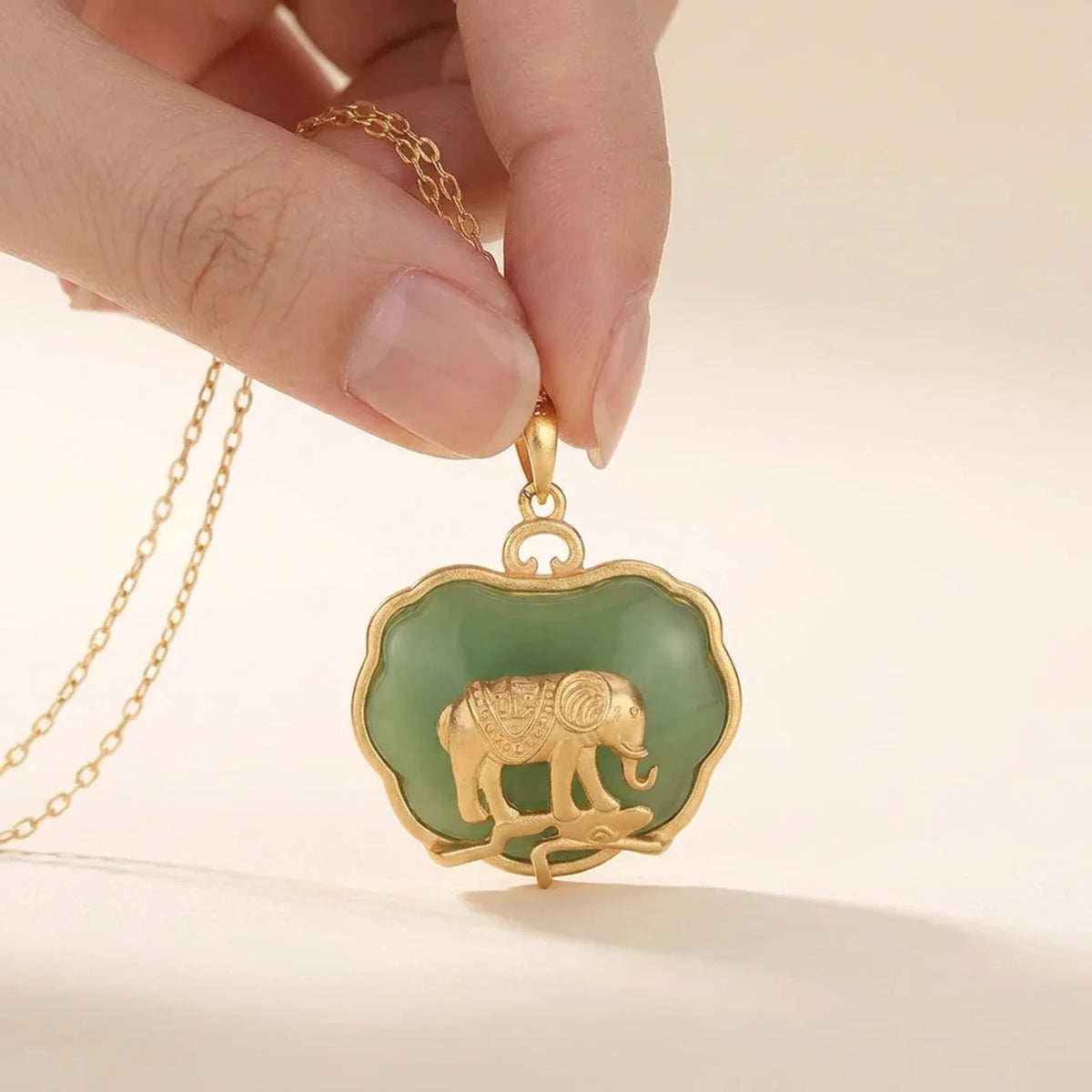 Natural Jade Elephant Lucky Pendant Necklace