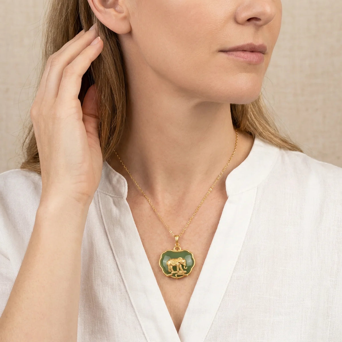 Natural Jade Elephant Lucky Pendant Necklace