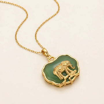 Natural Jade Elephant Lucky Pendant Necklace
