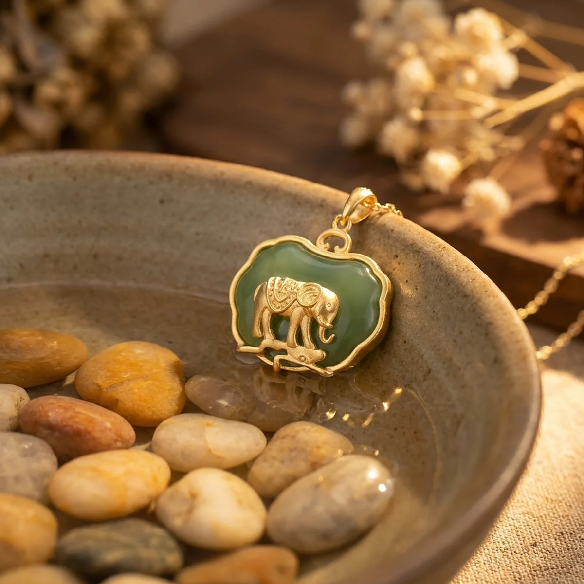 Natural Jade Elephant Lucky Pendant Necklace