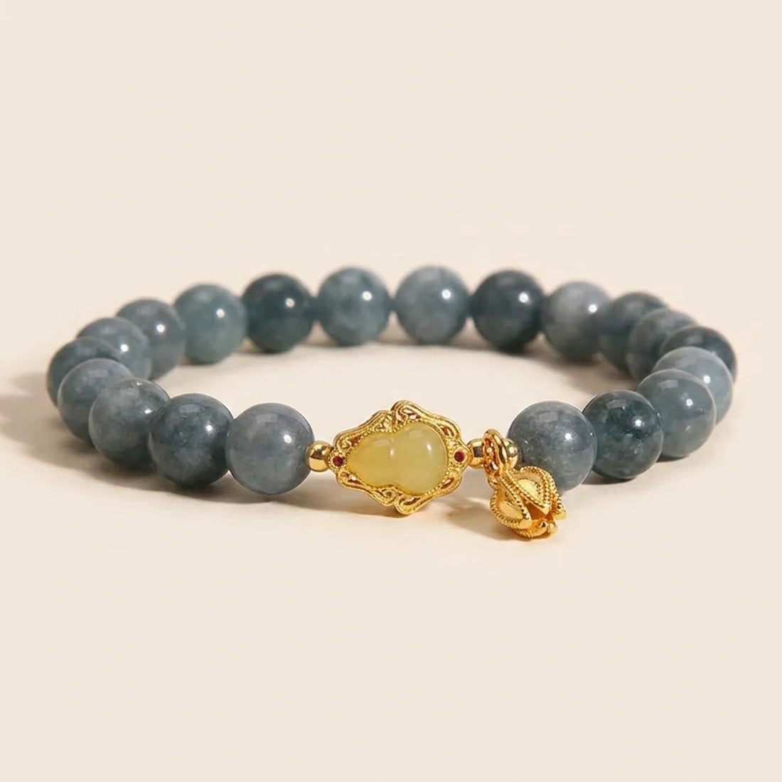 Natural Jade Gourd Tulip Charm Bracelet