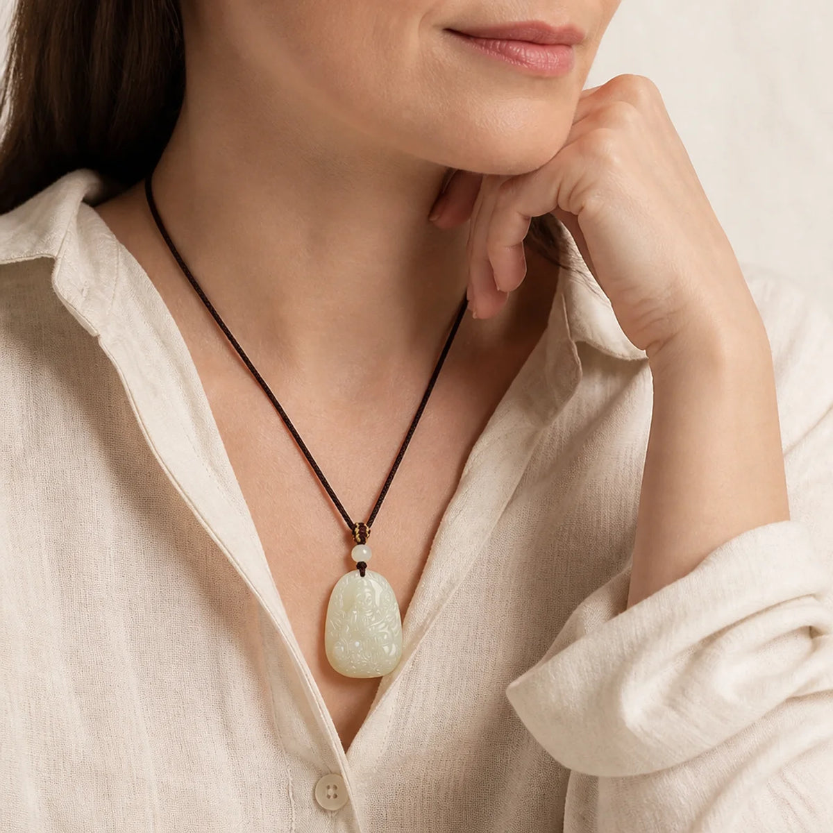 Natural Jade Guardian Buddha Pendant Necklace