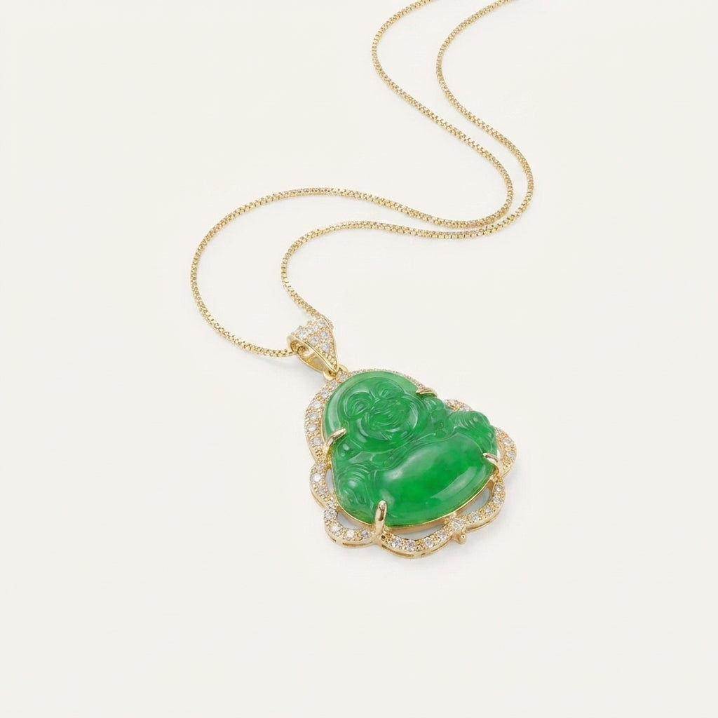 Natural Jade Laughing Buddha Pendant Necklace