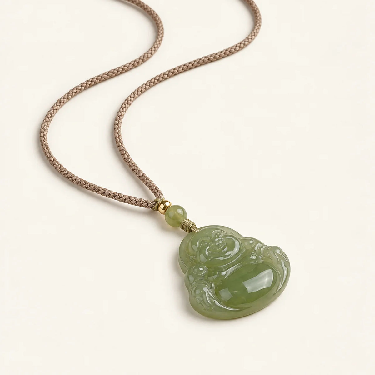 Natural Jade Laughing Buddha Pendant Necklace