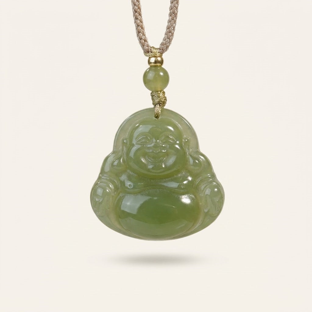 Natural Jade Laughing Buddha Pendant Necklace