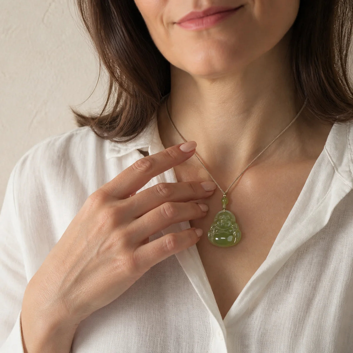 Natural Jade Laughing Buddha Pendant Necklace