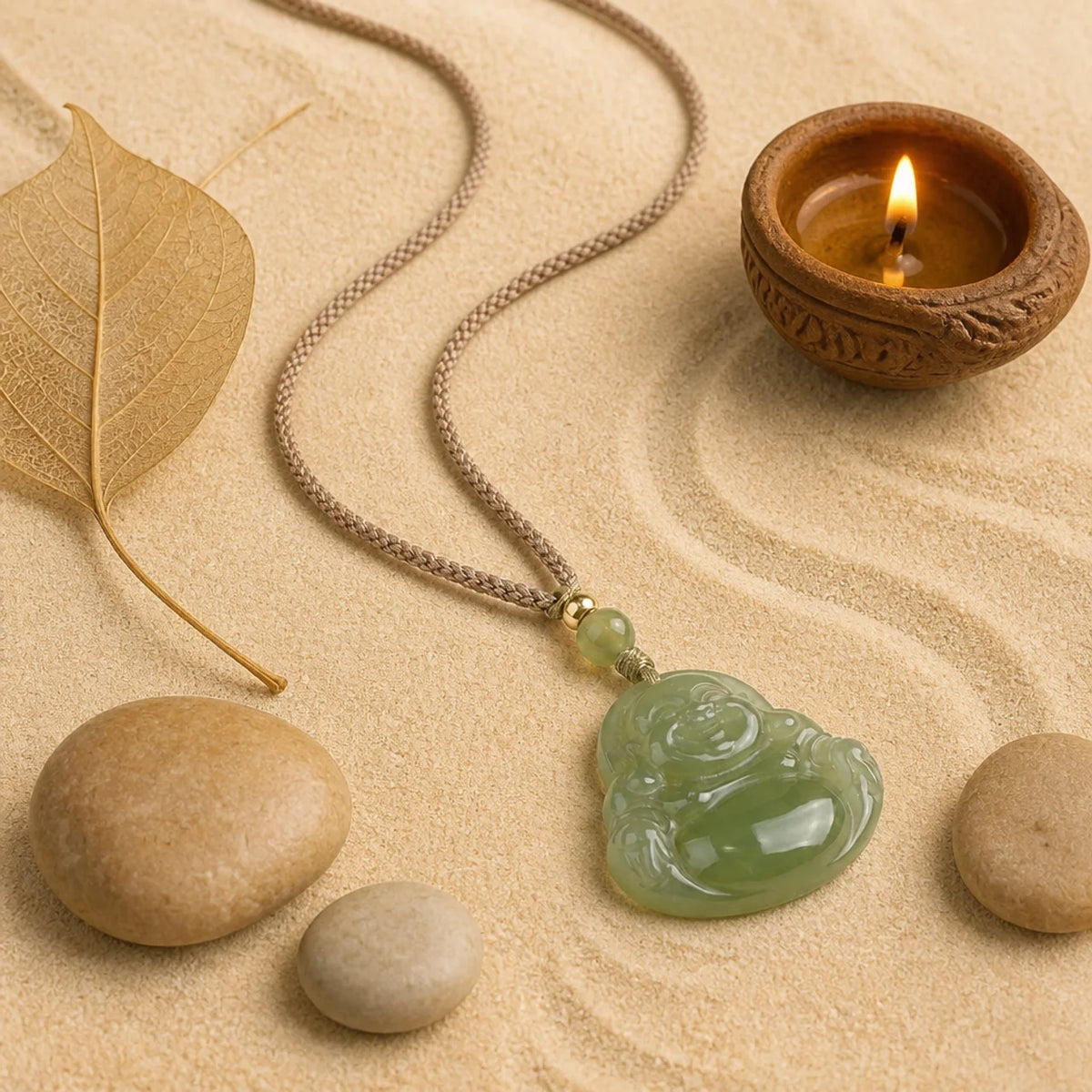 Natural Jade Laughing Buddha Pendant Necklace