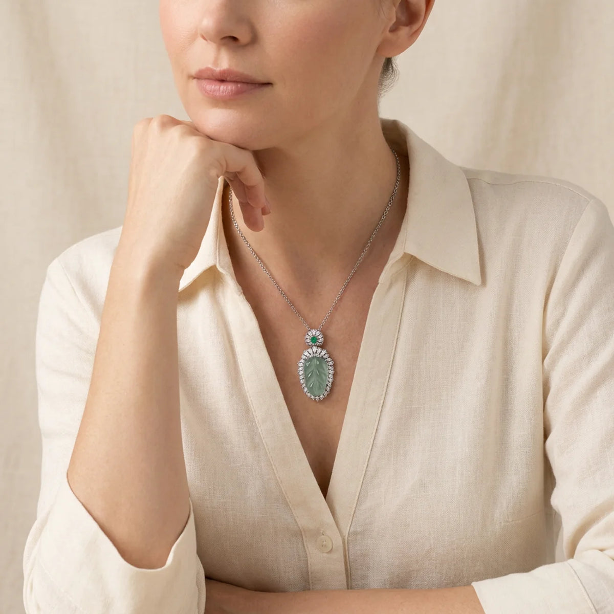 Natural Jade Leaf Pendant Necklace