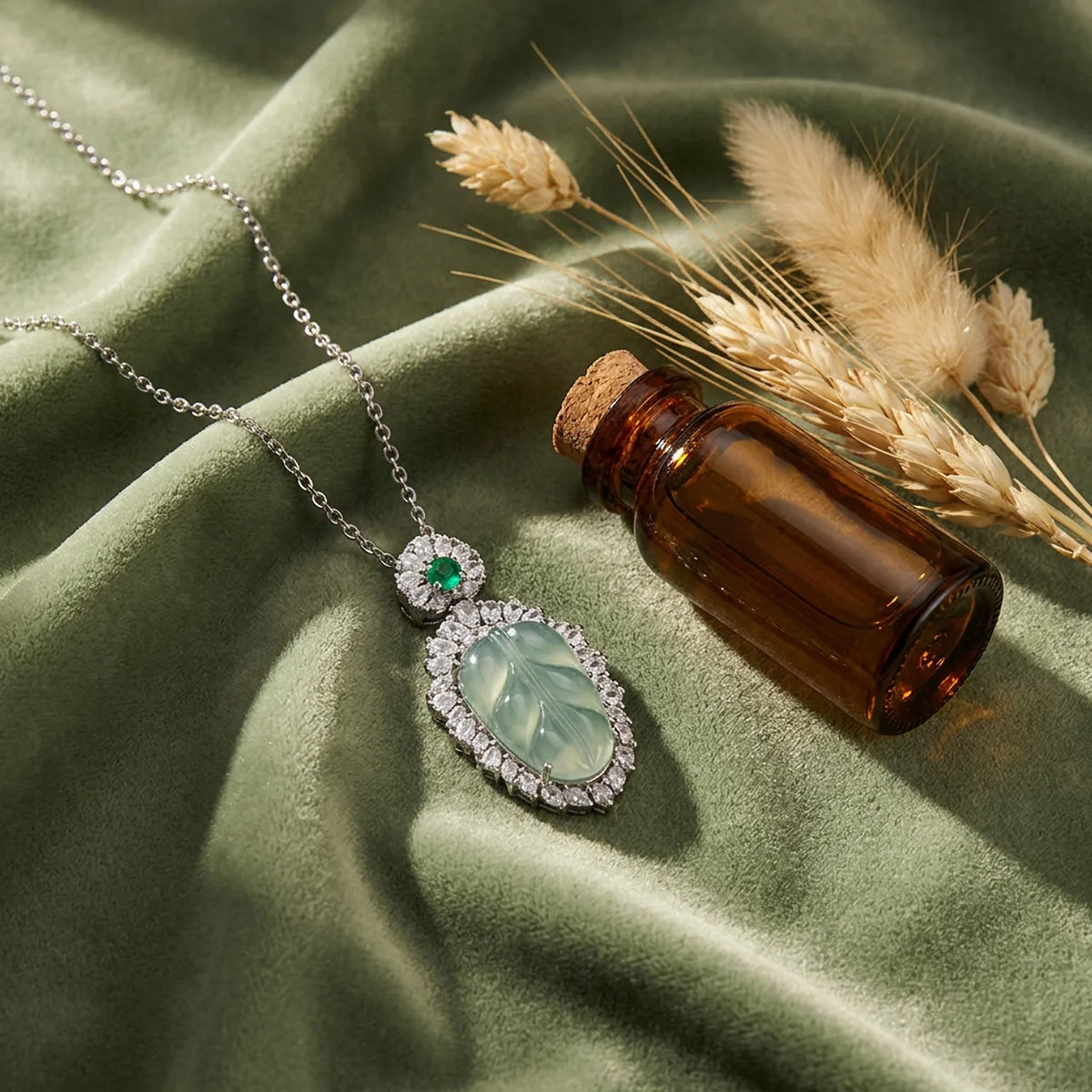 Natural Jade Leaf Pendant Necklace