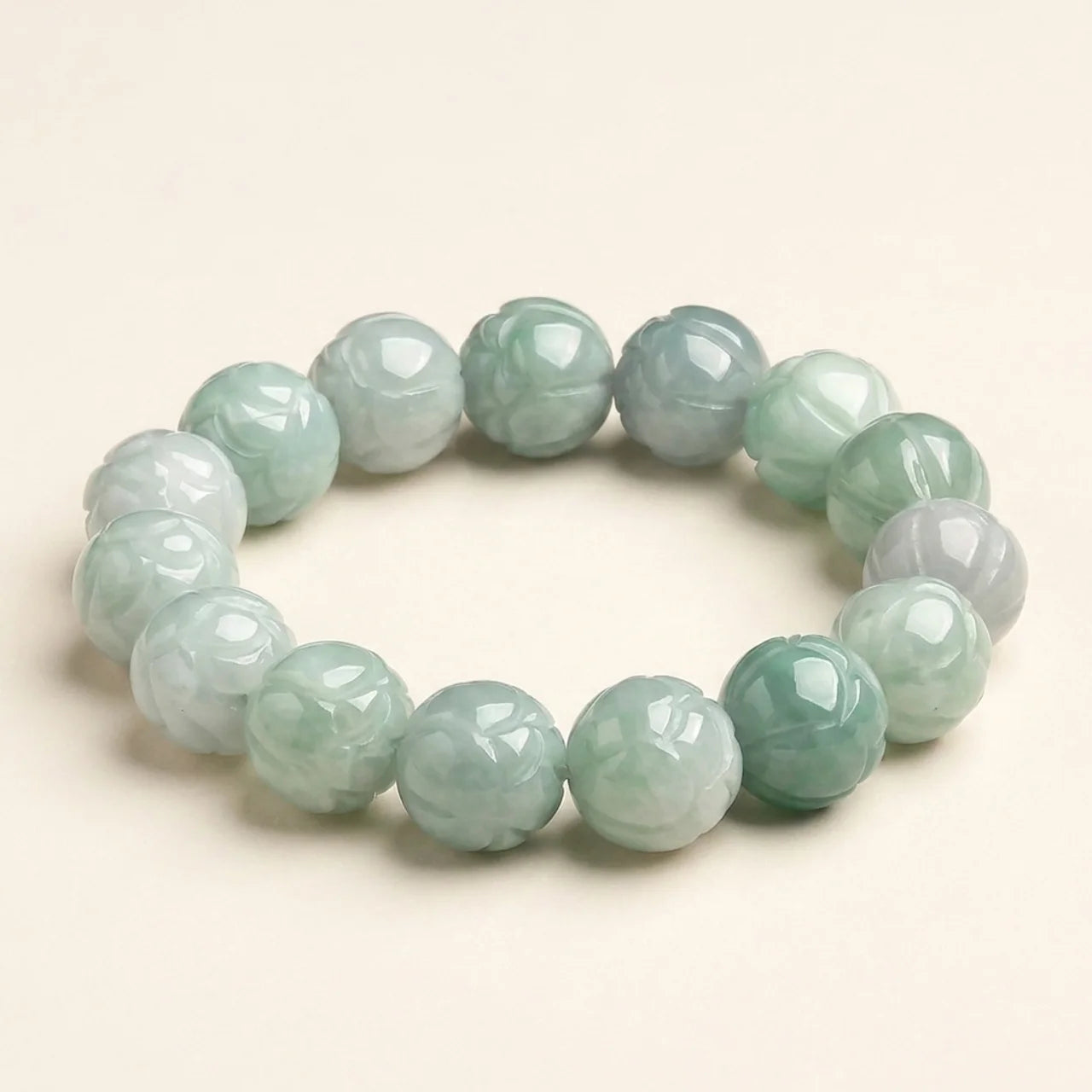 Natural Jade Lotus Carved Bracelet