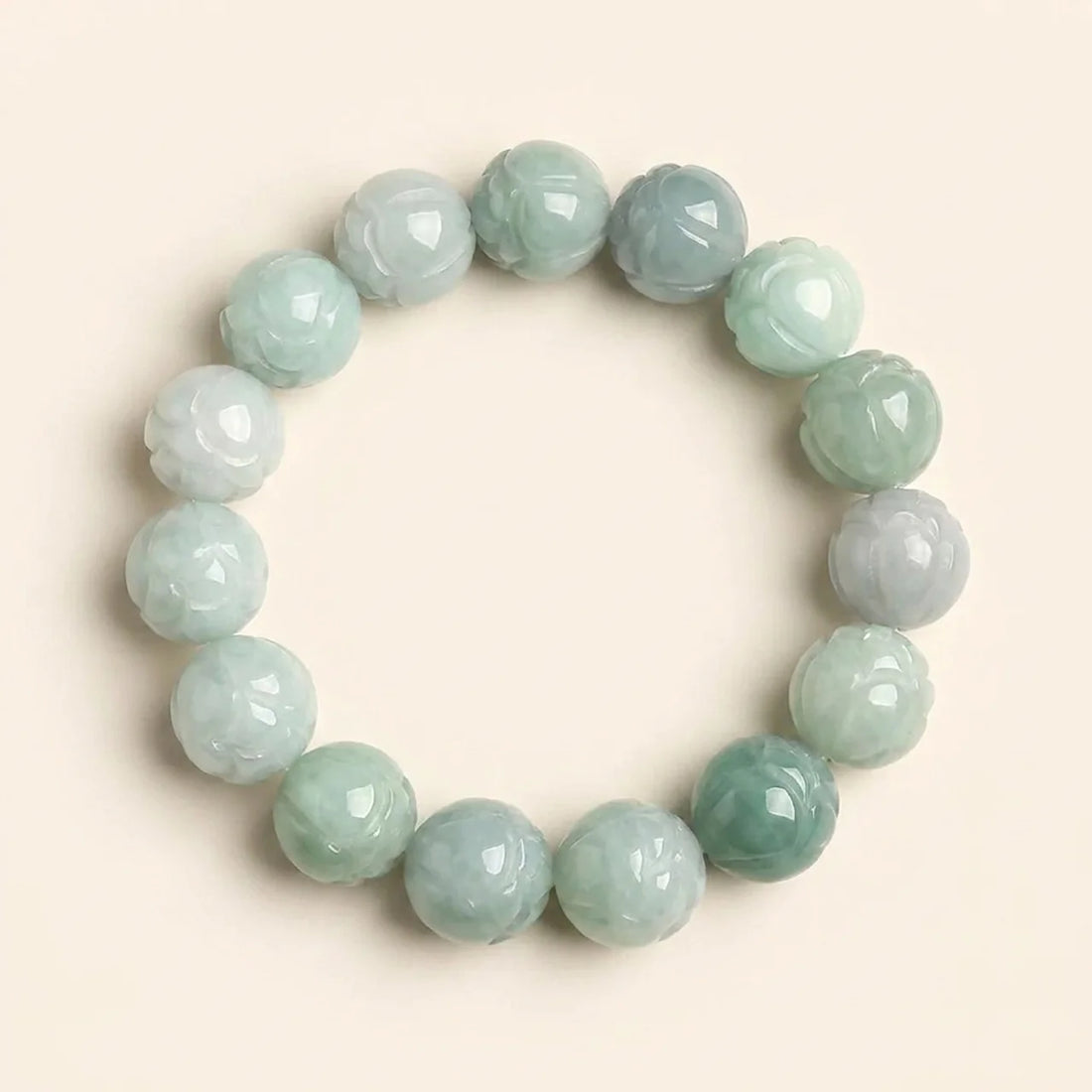 Natural Jade Lotus Carved Bracelet