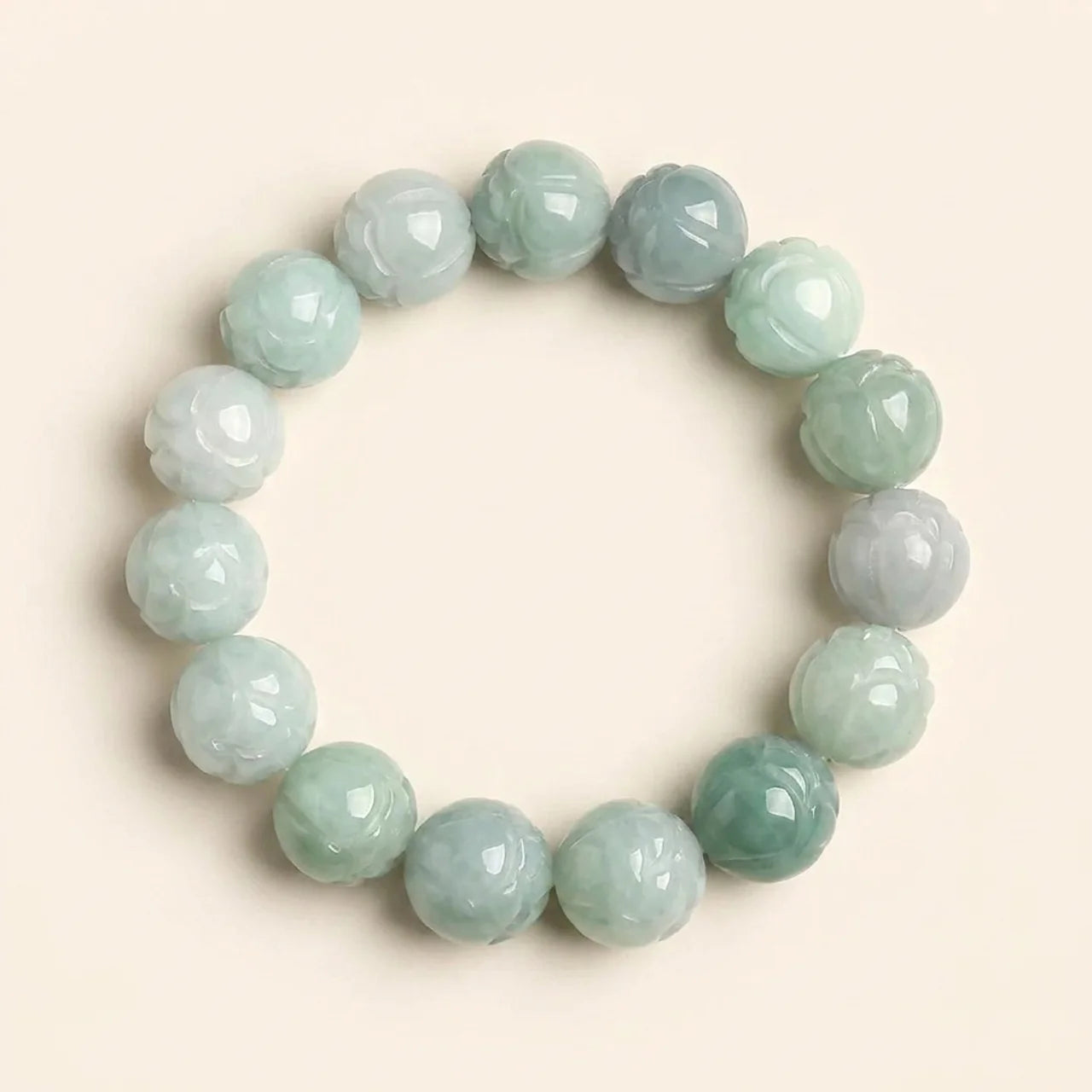 Natural Jade Lotus Carved Bracelet