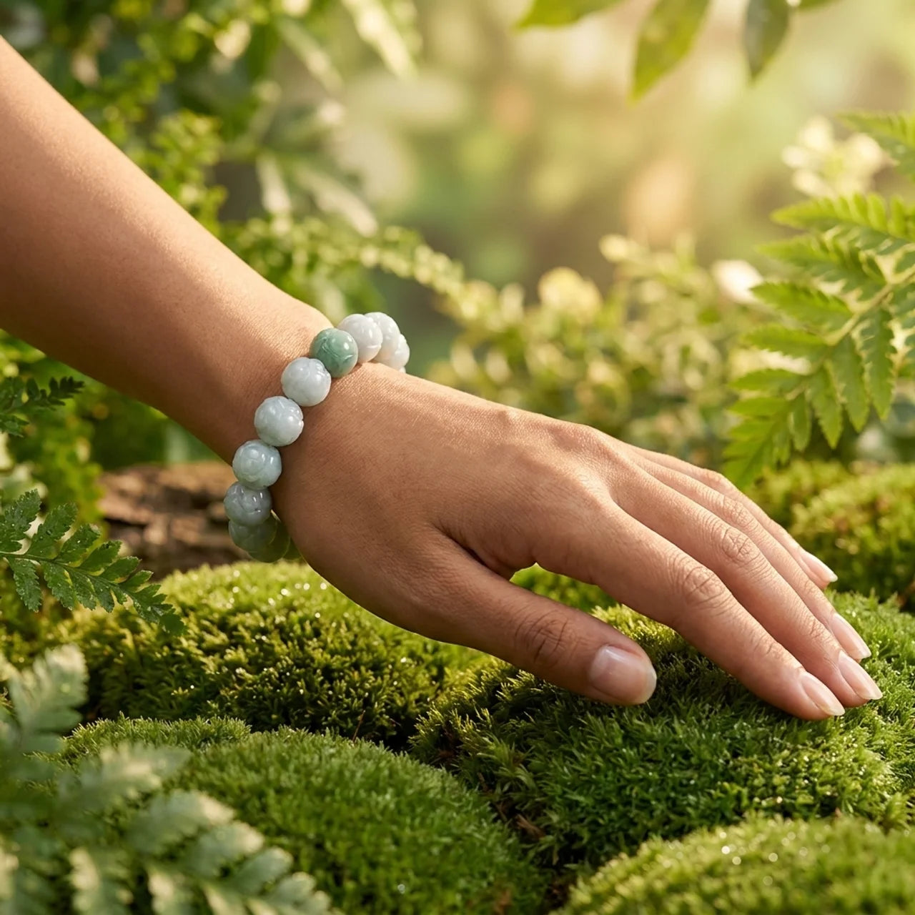 Natural Jade Lotus Carved Bracelet