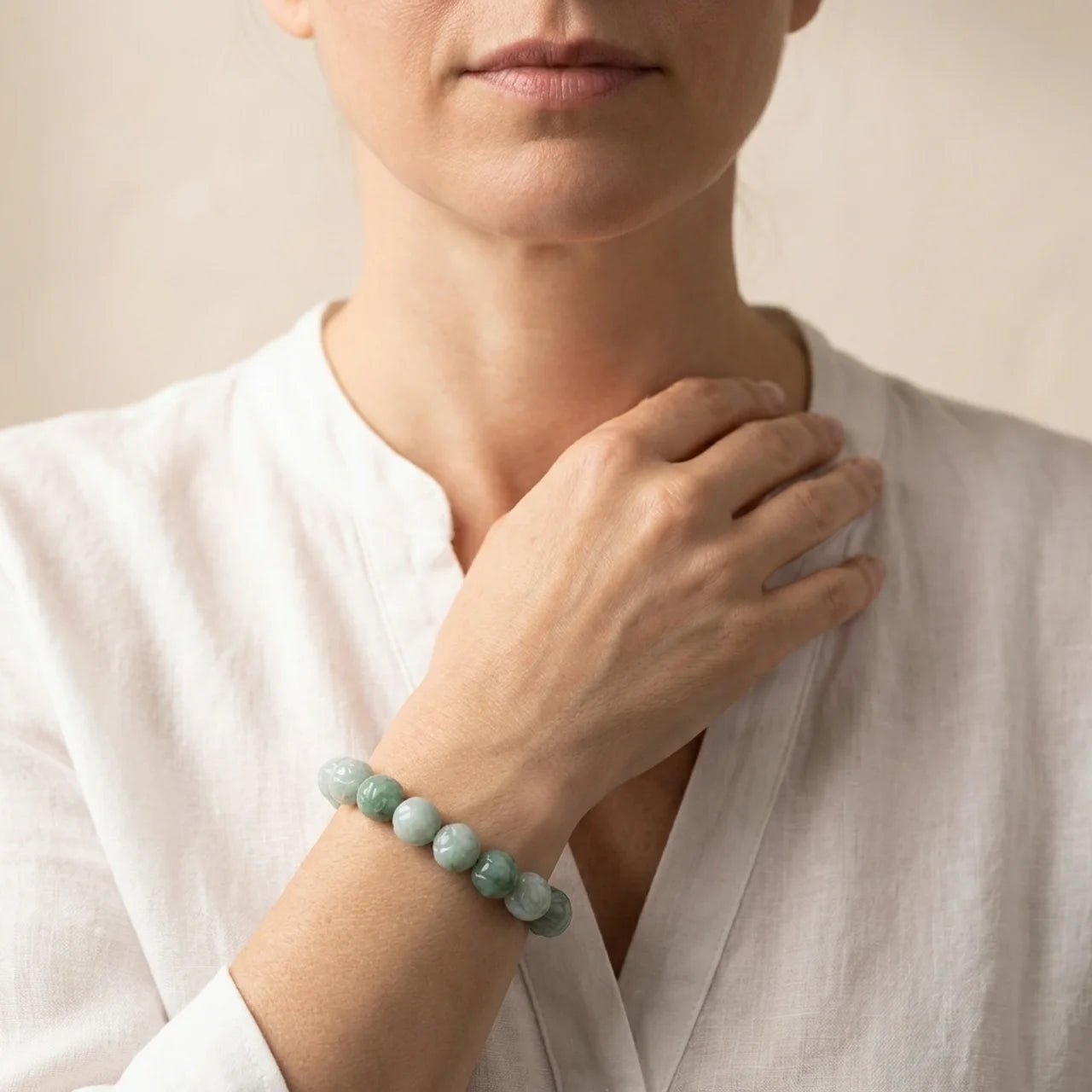 Natural Jade Lotus Carved Bracelet