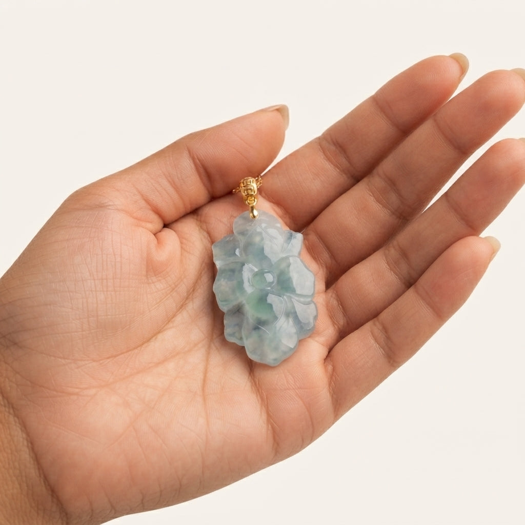 Natural Jade Lotus Pendant Necklace