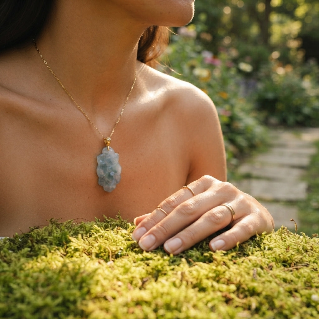 Natural Jade Lotus Pendant Necklace