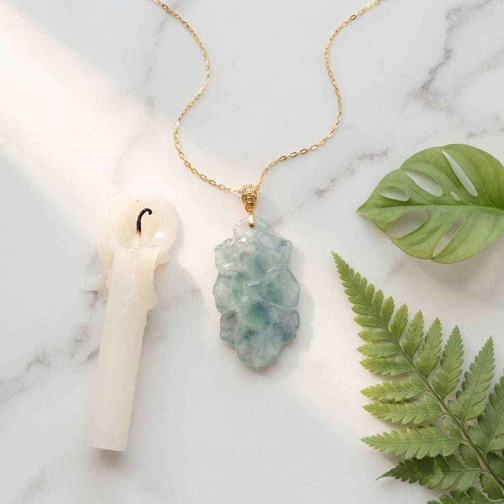 Natural Jade Lotus Pendant Necklace