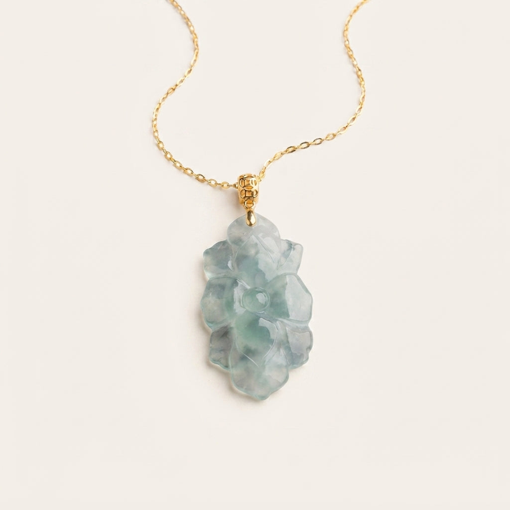 Natural Jade Lotus Pendant Necklace