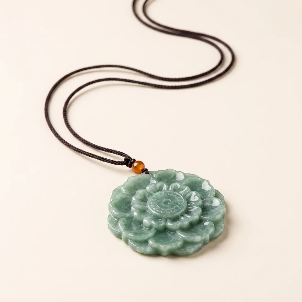 Natural Jade Lotus Pendant Necklace
