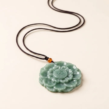 Natural Jade Lotus Pendant Necklace