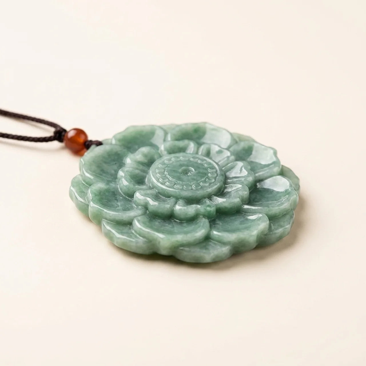 Natural Jade Lotus Pendant Necklace