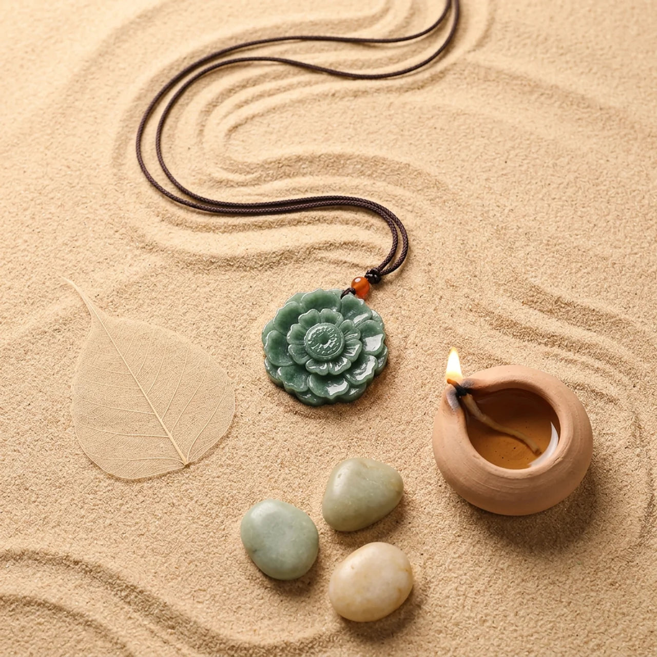 Natural Jade Lotus Pendant Necklace