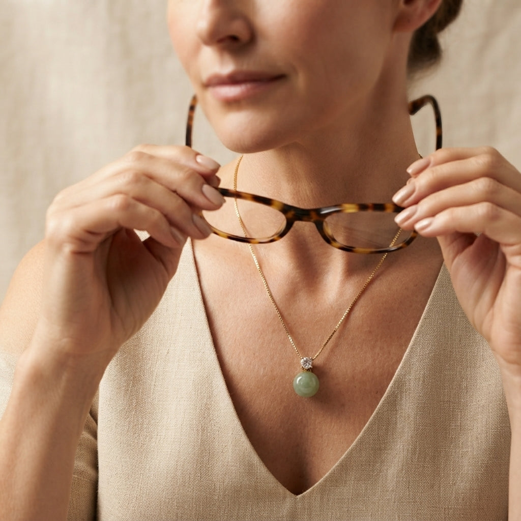 Natural Jade Lucky Bead Pendant Necklace