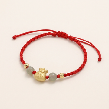 Natural Jade Money Bag Red String Bracelet