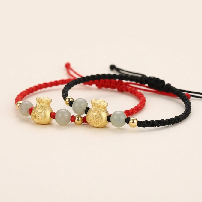 Natural Jade Money Bag Red String Bracelet