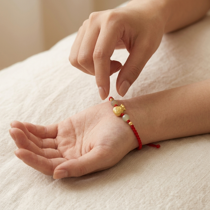 Natural Jade Money Bag Red String Bracelet