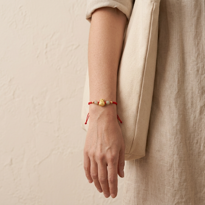 Natural Jade Money Bag Red String Bracelet