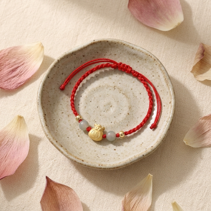 Natural Jade Money Bag Red String Bracelet