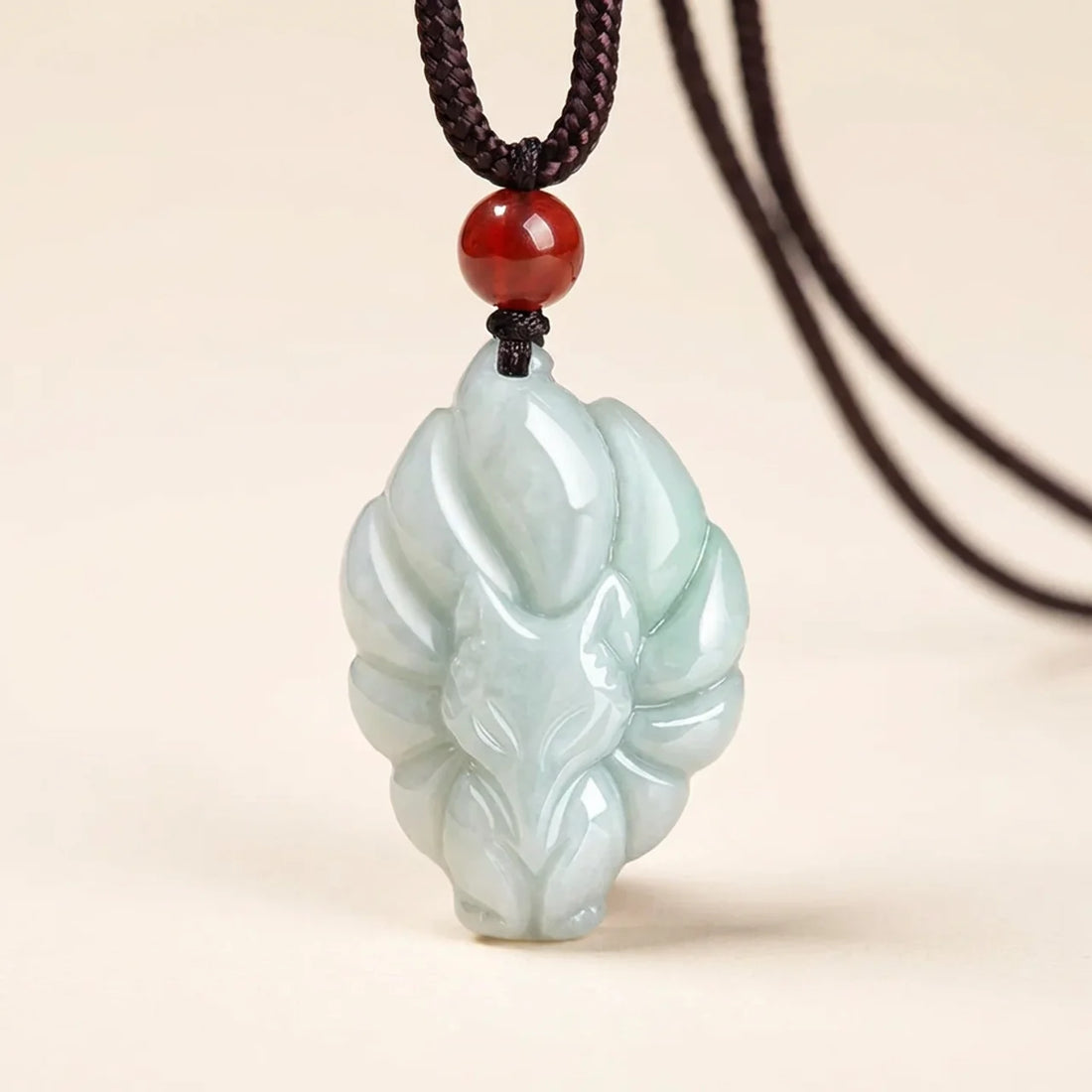 Natural Jade Nine-Tailed Fox Pendant Necklace