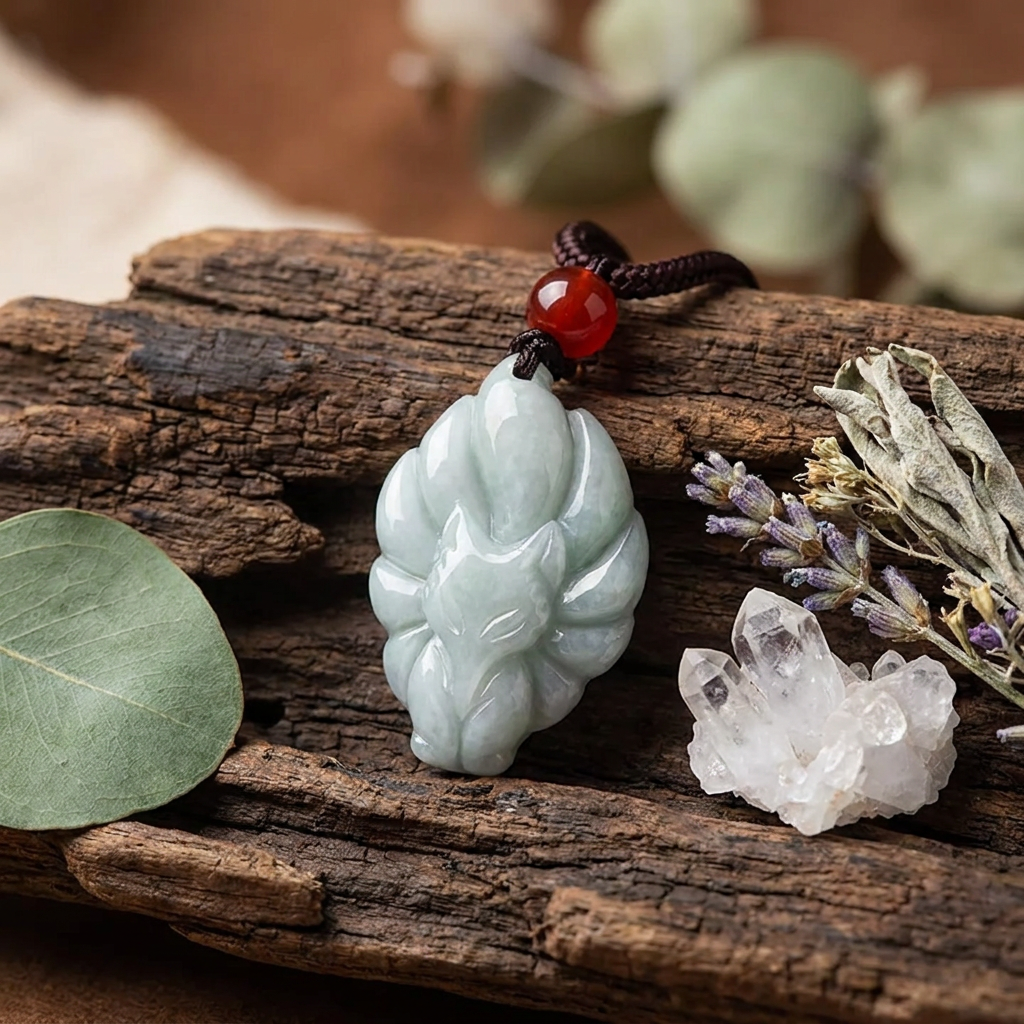 Natural Jade Nine-Tailed Fox Pendant Necklace