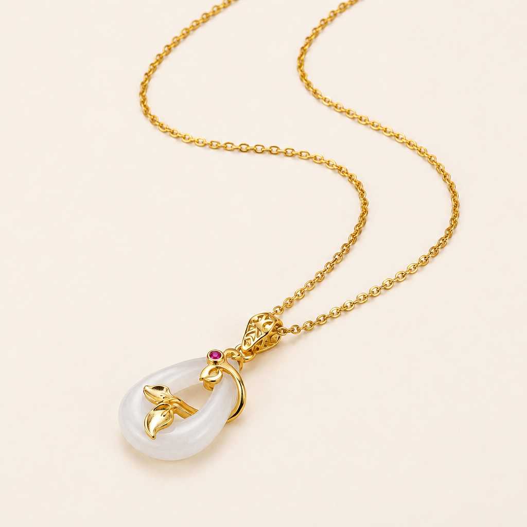 Natural Jade Oval Blessing Pendant Necklace